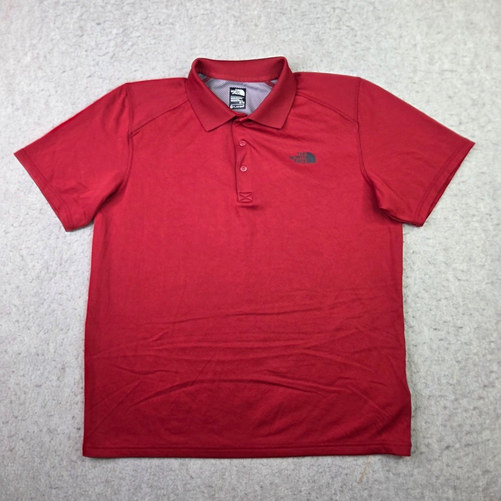 The North Face FlashDry Polo Shirt Mens M Red Short Sleeve Performance Wicking